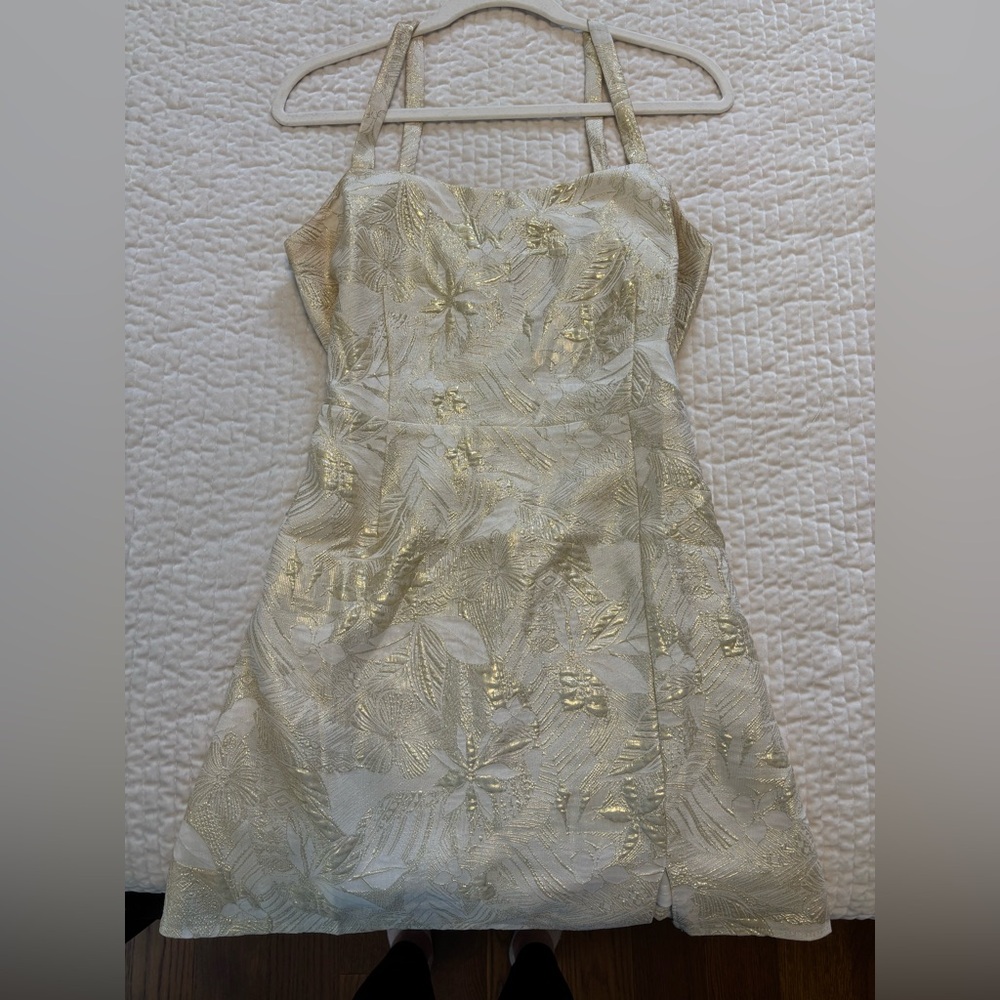 Lulus Gold Jacquard Dress